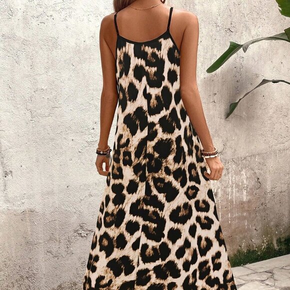 Multicolor Casual Women's Leopard Print Sleeveless Dress - Picture 2 of 7